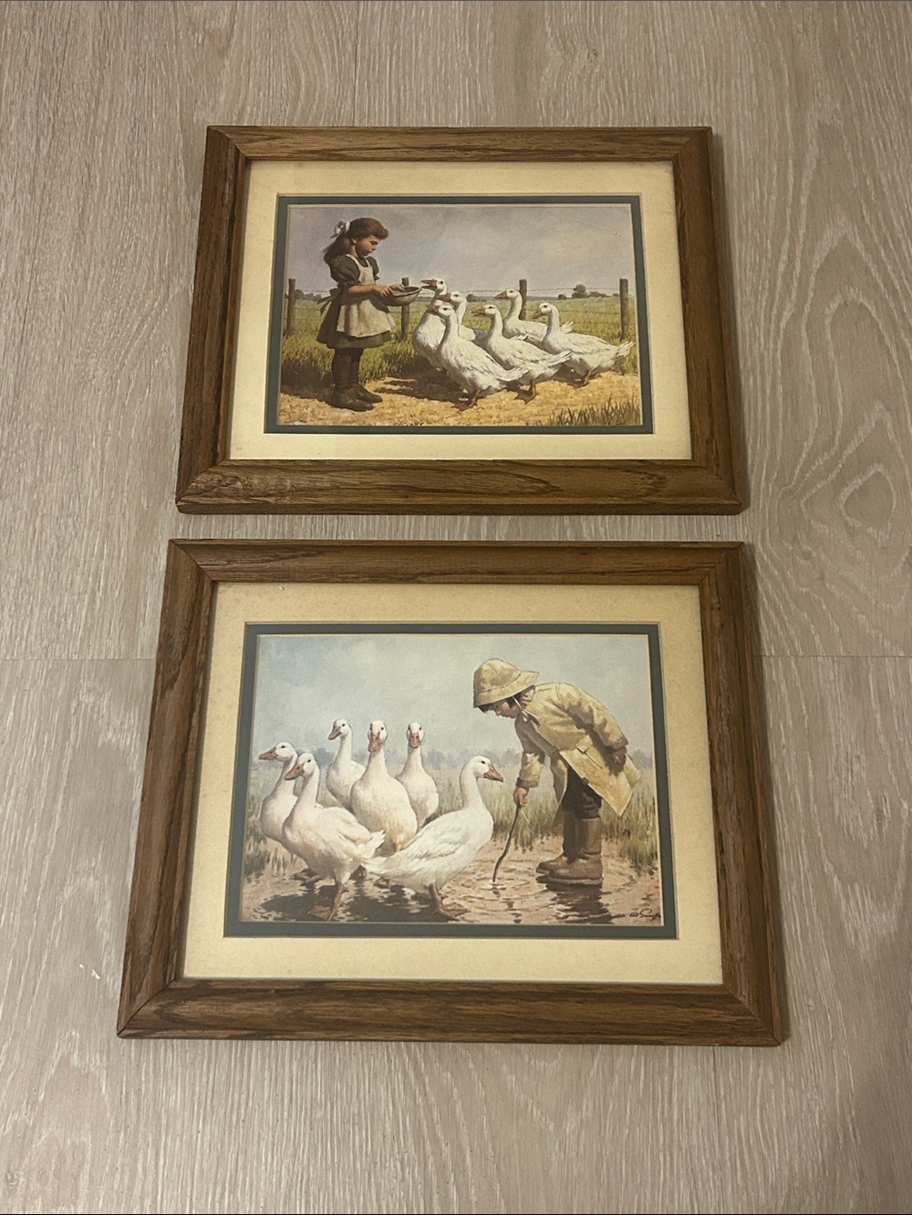 Arthur Sarnoff Vintage Farmyard Children & Geese Framed Print Wall Art
